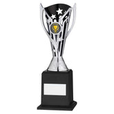 SILVER/BLACK PLASTIC 'FLASH' CUP ON BASE ASSEMBLED TROPHY (1" CEN) - 9.5in